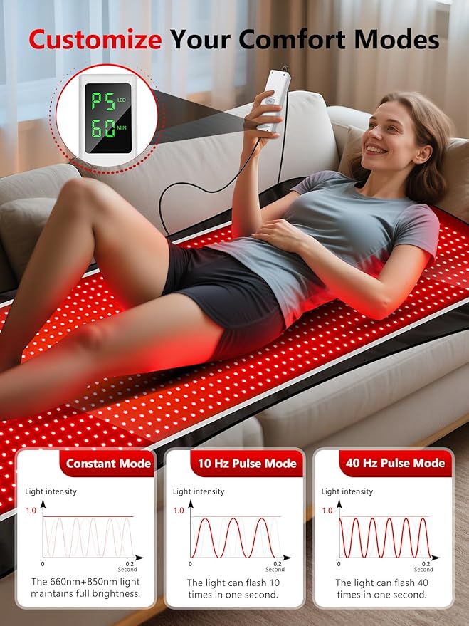 77.6"x36" Red Light Therapy Mat for Body, 1408pcs Infrared Red Light Therapy Blanket
