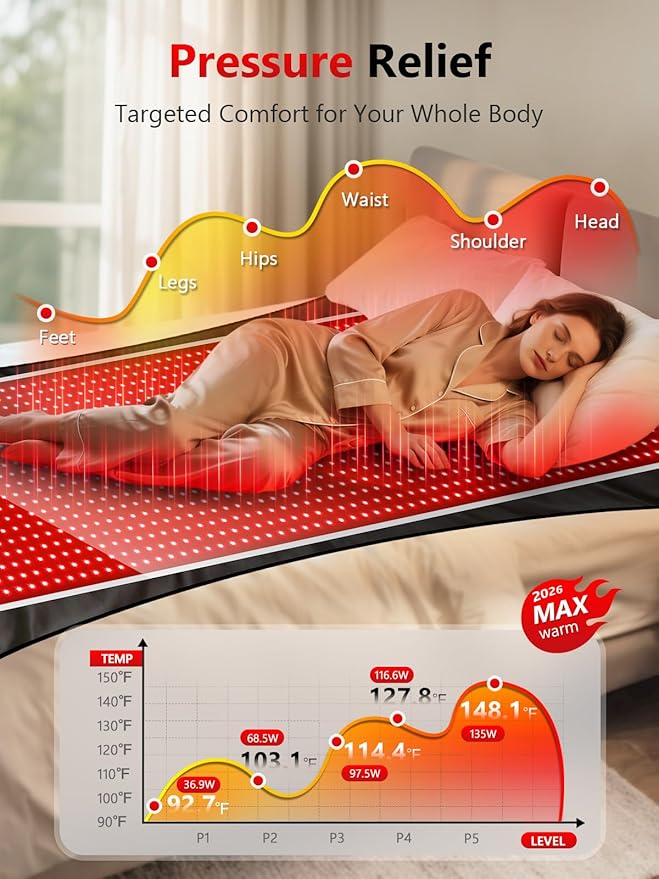 77.6"x36" Red Light Therapy Mat for Body, 1408pcs Infrared Red Light Therapy Blanket