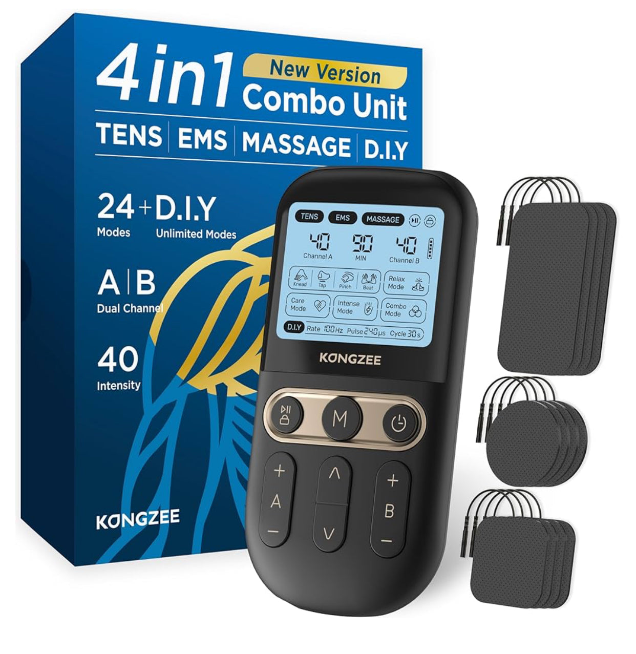 4 in 1 - D.I.Y & Tens Unit & EMS & Massage Muscle Stimulator
